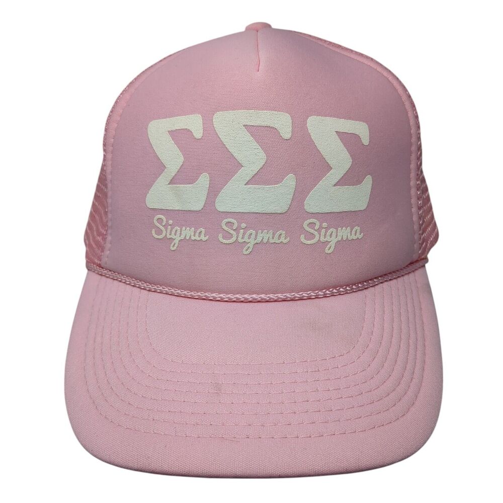 Sigma Sigma Sigma Snapback Rope Trucker Hat Pink One Size Mesh Back